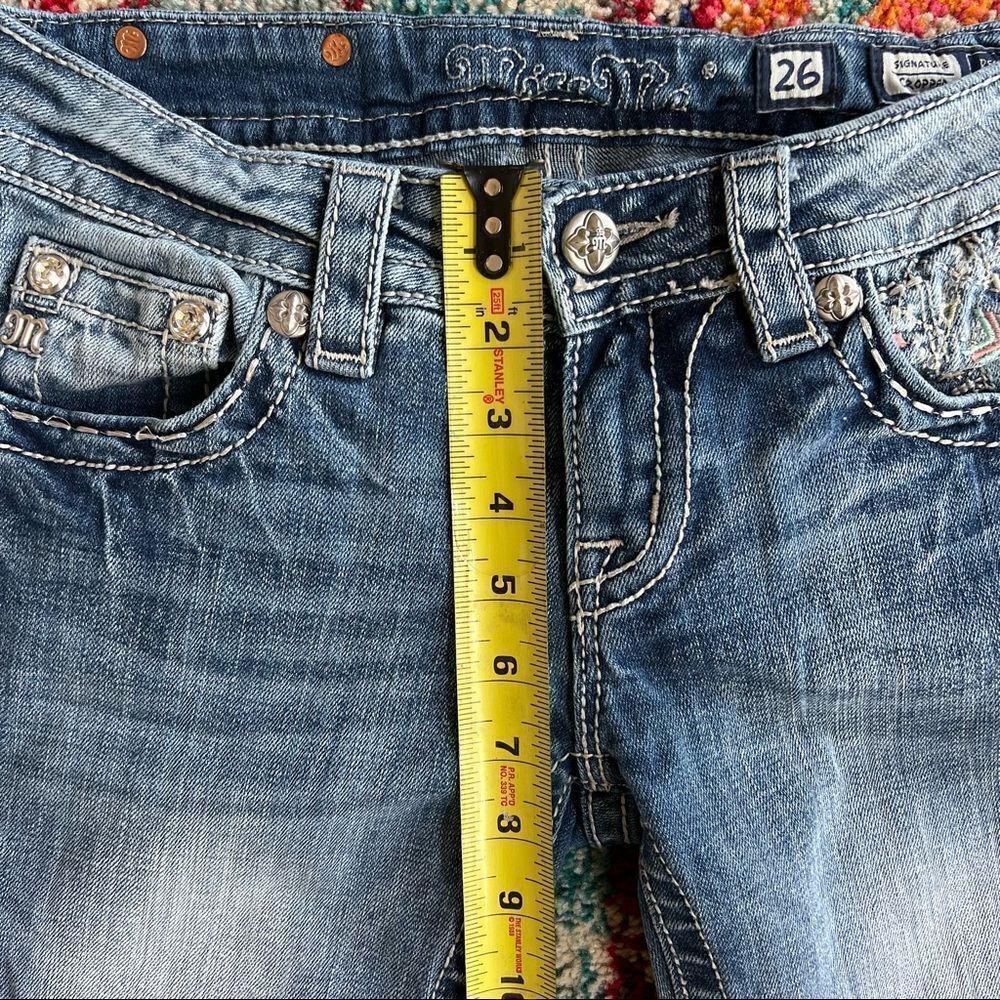 Miss Me Signature Cropped jeans geometric embroidered pockets rhinestones Y2K - Picture 13 of 15